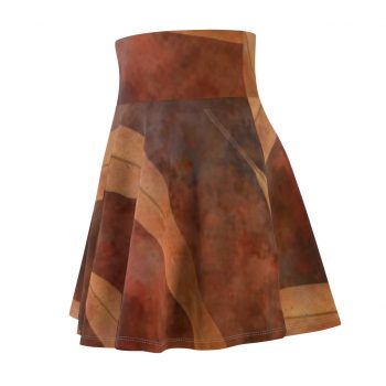 Women's Skater Skirt Dark Brown Leaves Leaf Beige Nature Art Print Old Antique