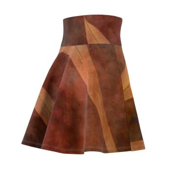 Women's Skater Skirt Dark Brown Leaves Leaf Beige Nature Art Print Old Antique