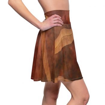 Women's Skater Skirt Dark Brown Leaves Leaf Beige Nature Art Print Old Antique