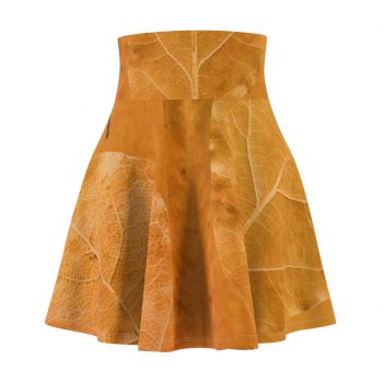 Women's Skater Skirt Golden Brown Leaf Print Beige Gold Nature Art Print Old Antique Vintage