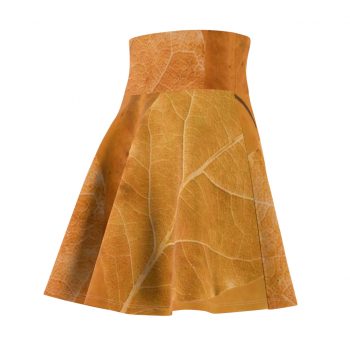 Women's Skater Skirt Golden Brown Leaf Print Beige Gold Nature Art Print Old Antique Vintage