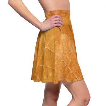 Women's Skater Skirt Golden Brown Leaf Print Beige Gold Nature Art Print Old Antique Vintage