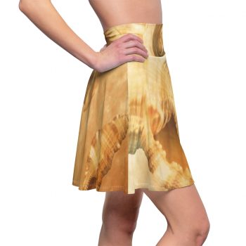 Women's Skater Skirt Sea Shells Seashells Ocean Cream Beige Brown Gold Art Print Old Antique Vintage