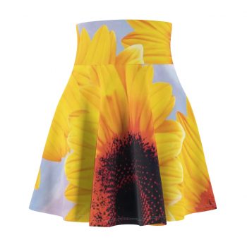 Women's Skater Skirt Sunflowers Flower Art Print Old Antique Vintage Blue Yellow Brown