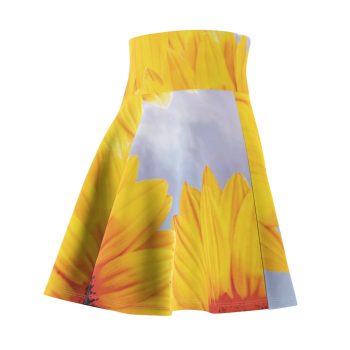 Women's Skater Skirt Sunflowers Flower Art Print Old Antique Vintage Blue Yellow Brown