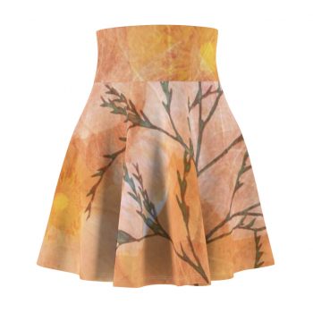 Women's Skater Skirt Wheat Field Flowers Print Beige Landscape Nature Art Print Old Antique Vintage