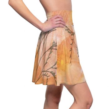 Women's Skater Skirt Wheat Field Flowers Print Beige Landscape Nature Art Print Old Antique Vintage