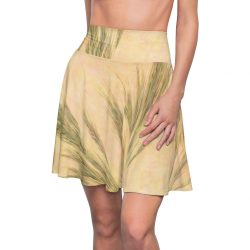 Women's Skater Skirt Wheat Field Green Beige Landscape Nature Art Print Old Antique Vintage