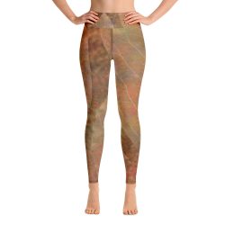 Yoga Pants Leggings Colorful Leaf Copper Brown Beige Nature Art Print Old Antique Vintage