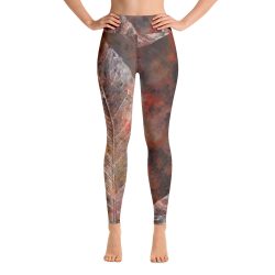 Yoga Pants Leggings Colorful Leaves Leaf Print Grey Beige Cream Brown Nature Art Print Old Antique Vintage