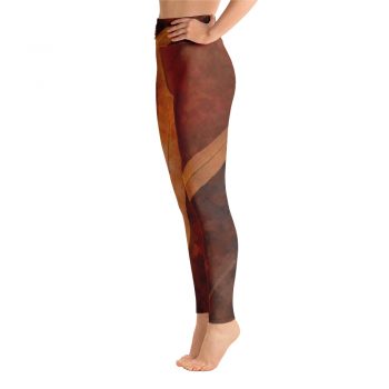 Yoga Pants Leggings Dark Brown Leaves Leaf Beige Nature Art Print Old Antique