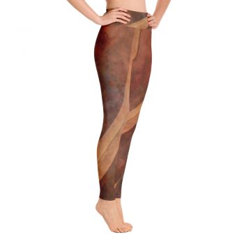 Yoga Pants Leggings Dark Brown Leaves Leaf Beige Nature Art Print Old Antique