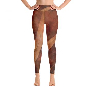 Yoga Pants Leggings Dark Brown Leaves Leaf Beige Nature Art Print Old Antique