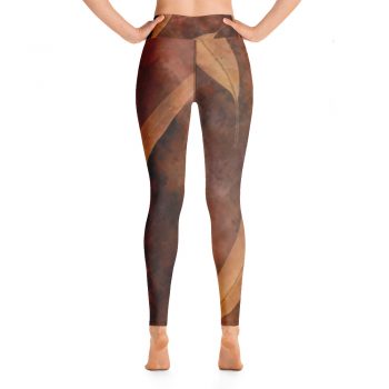 Yoga Pants Leggings Dark Brown Leaves Leaf Beige Nature Art Print Old Antique