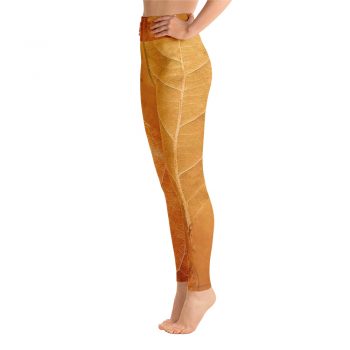 Yoga Pants Leggings Golden Brown Leaf Print Beige Gold Nature Art Print Old Antique Vintage