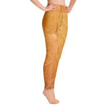 Yoga Pants Leggings Golden Brown Leaf Print Beige Gold Nature Art Print Old Antique Vintage