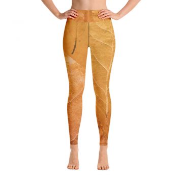 Yoga Pants Leggings Golden Brown Leaf Print Beige Gold Nature Art Print Old Antique Vintage