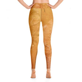 Yoga Pants Leggings Golden Brown Leaf Print Beige Gold Nature Art Print Old Antique Vintage