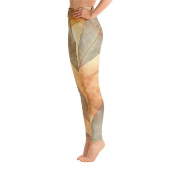 Yoga Pants Leggings Leaves Leaf Print Blue Beige Cream Nature Art Print Old Antique Vintage