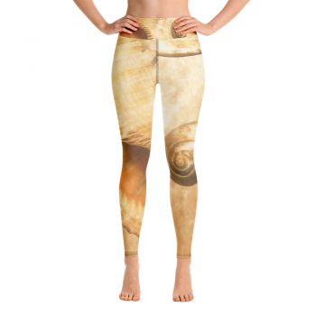 Yoga Pants Leggings Sea Shells Seashells Ocean Cream Beige Brown Gold Art Print Old Antique Vintage