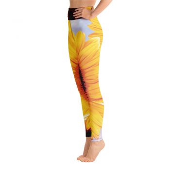 Yoga Pants Leggings Sunflowers Flower Art Print Old Antique Vintage Blue Yellow Brown