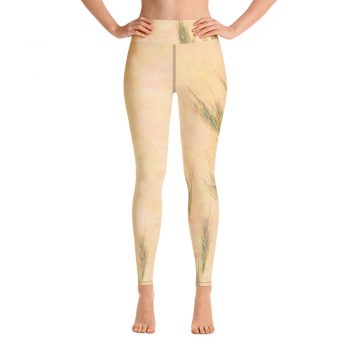 Yoga Pants Leggings Wheat Field Green Beige Landscape Nature Art Print Old Antique Vintage