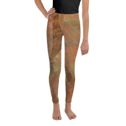 Youth Leggings Pants Colorful Leaf Copper Brown Beige Nature Art Print Old Antique Vintage