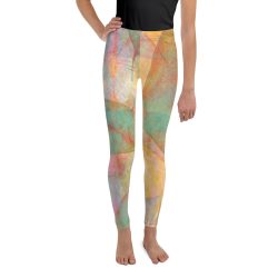 Youth Leggings Pants Colorful Leaves Leaf Blue Pink Beige Cream Brown Art Print Old Antique Vintage