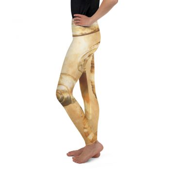 Youth Leggings Pants Sea Shells Seashells Ocean Cream Beige Brown Gold Art Print Old Antique Vintage