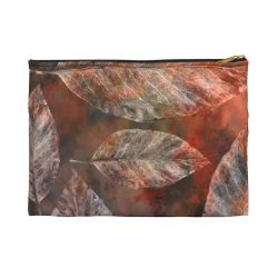 Accessory Makeup Pouch - Colorful Leaves Leaf Print Grey Beige Cream Brown Nature Art Print Old Antique Vintage