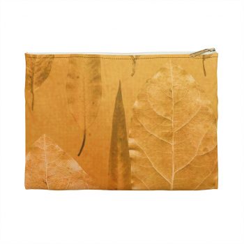 Accessory Makeup Pouch - Golden Brown Leaf Print Beige Gold Nature Art Print Old Antique Vintage