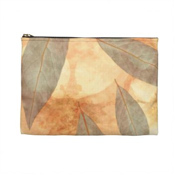 Accessory Makeup Pouch - Leaves Leaf Print Blue Beige Cream Nature Art Print Old Antique Vintage