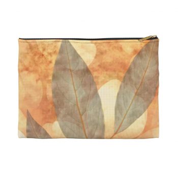 Accessory Makeup Pouch - Leaves Leaf Print Blue Beige Cream Nature Art Print Old Antique Vintage