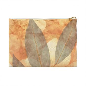 Accessory Makeup Pouch - Leaves Leaf Print Blue Beige Cream Nature Art Print Old Antique Vintage