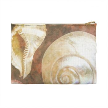 Accessory Makeup Pouch - Sea Shells Seashells Ocean Grey Silver Beige Sand Art Print Old Antique Vintage