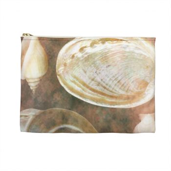 Accessory Makeup Pouch - Sea Shells Seashells Ocean Grey Silver Beige Sand Art Print Old Antique Vintage