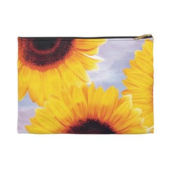 Accessory Makeup Pouch - Sunflowers Flower Art Print Old Antique Vintage Blue Yellow Brown