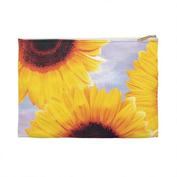 Accessory Makeup Pouch - Sunflowers Flower Art Print Old Antique Vintage Blue Yellow Brown