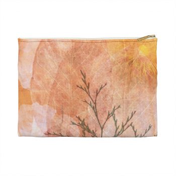 Accessory Makeup Pouch - Wheat Field Flowers Print Beige Landscape Nature Art Print Old Antique Vintage