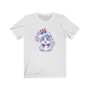 Adult Short Sleeve Tee T-Shirt Unisex - American Guinea Pig Red Wearing White and Blue Hat