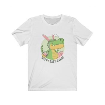 Adult Short Sleeve Tee T-Shirt Unisex - Dinosaur Easter Bunner - T-Rex Tyrannosaurus with Bunny Ears