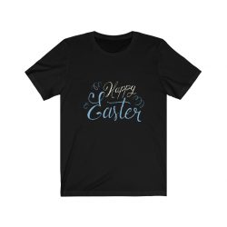 Adult Short Sleeve Tee T-Shirt Unisex - Happy Easter - Black Blue White