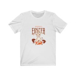 Adult Short Sleeve Tee T-Shirt Unisex - Happy Easter - Bunny Jumping on Eggs