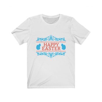 Adult Short Sleeve Tee T-Shirt Unisex - Happy Easter - Red Blue