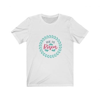 Adult Short Sleeve Tee T-Shirt Unisex - He Has Risen - Pink Blue Turquoise Teal