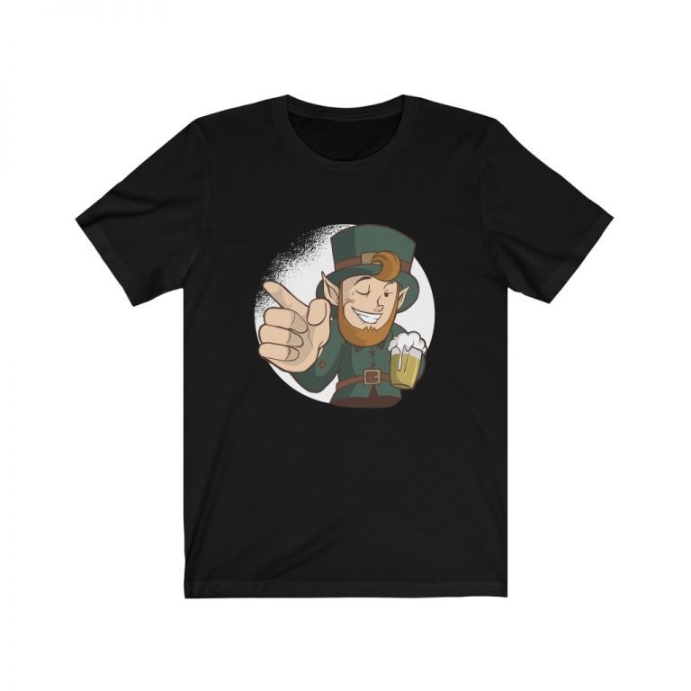 Adult Short Sleeve Tee T-Shirt Unisex - Leprechaun Wink Winking Beer St Patricks