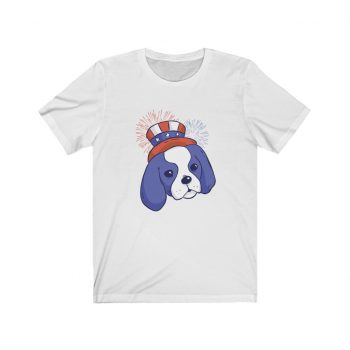 Adult Short Sleeve Tee T-Shirt Unisex - Ragnar Dog American Puppy 4th July Hat