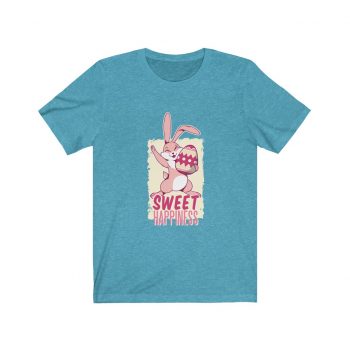 Adult Short Sleeve Tee T-Shirt Unisex Several Colors - Sweet Happiness - Easter Bunny with Easter Egg