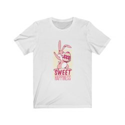 Adult Short Sleeve Tee T-Shirt Unisex Several Colors - Sweet Happiness - Easter Bunny with Easter Egg