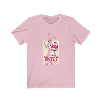 Adult Short Sleeve Tee T-Shirt Unisex Several Colors - Sweet Happiness - Easter Bunny with Easter Egg